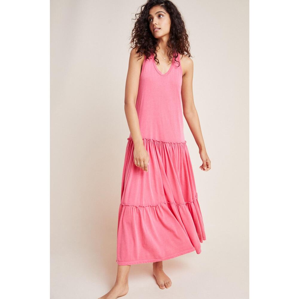 ANTHROPOLOGIE Sundry‎ Tiered Sleeveless Dress Pink Size Small Cotton Maxi Dress